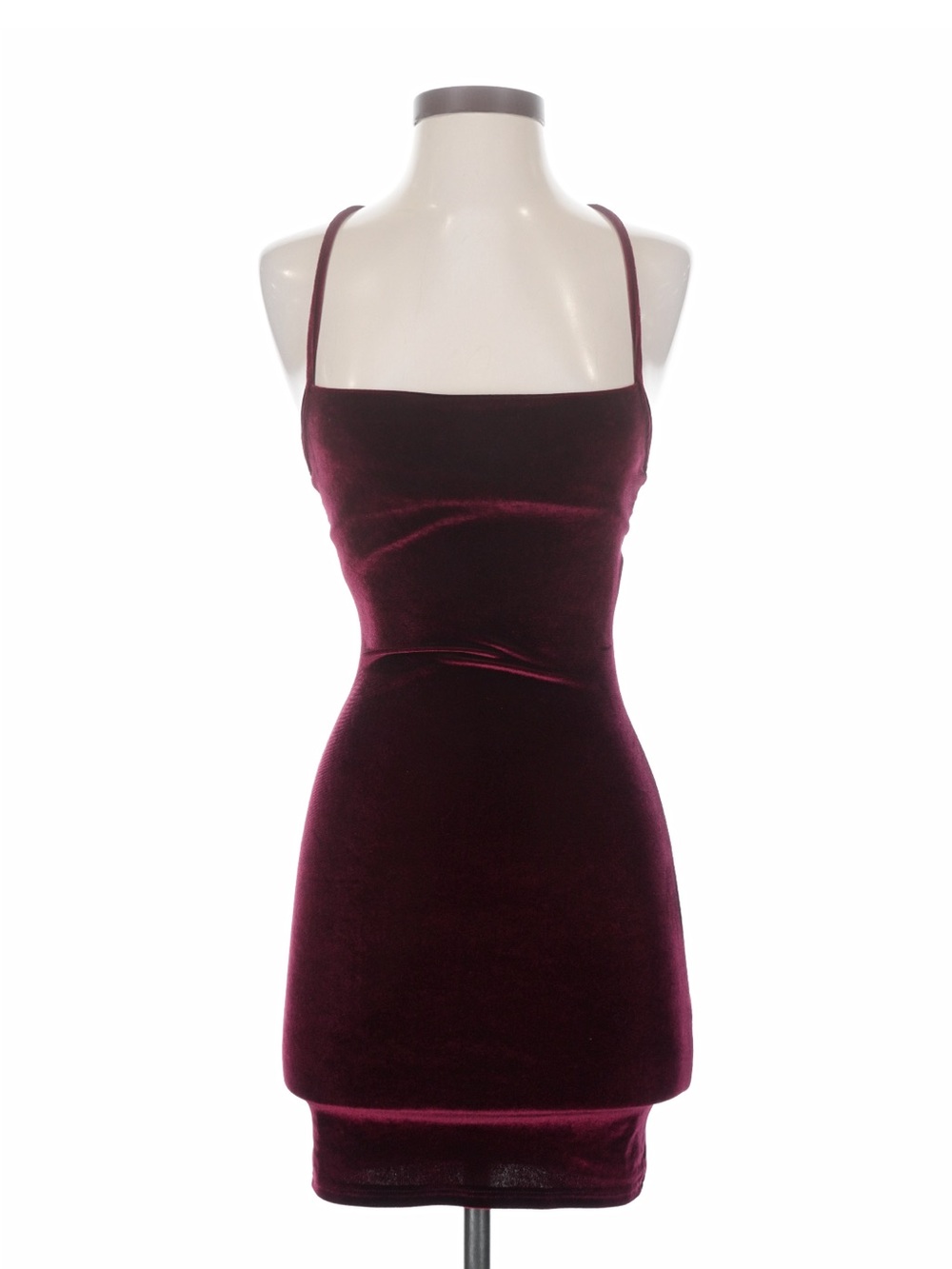 Lulu's Burgundy Velvet Spaghetti Strap Mini Dress